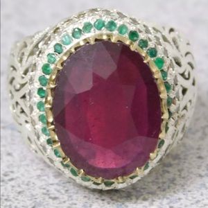 Persian Handmade Ring Ruby/Emerald/Diamonds 925S